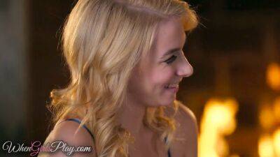 Two hot blonde lesbians by the fire - sexu.com