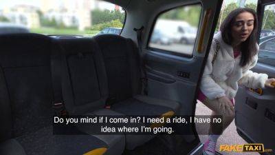 London - Petite London teen with tight body teases driver before struggling with his massive cock in fake taxi - sexu.com - Britain