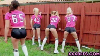 Watch this group of horny teens take turns taking cumshots during a game of football - sexu.com