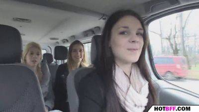 Cute teen babes in a car get wild in public with pussy play - sexu.com