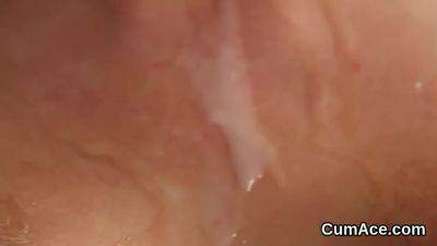 Slutty Centerfold Gets Cum Load On Her Face Swallowing - videomanysex.com