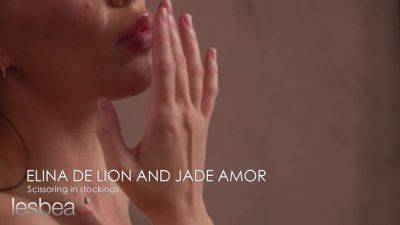 Petite French Brunette Jade Amor & Elina De Lion scissor in fishnets and lingerie in hot lesbian action - sexu.com - France - Ukraine