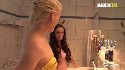Adrienne Kiss & Oxana P share a big cock & cum in wild threesome - German FFM action! - sexu.com - Germany