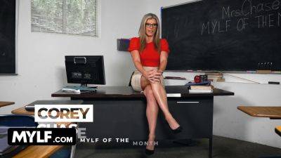 Cory Chase, the hot teacher, gives an intimate classroom interview with her big tits & kinky moves - sexu.com
