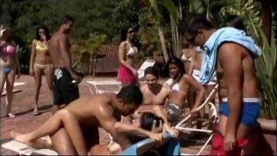 Crazy Wet Orgy With Hot Latinas And One Lucky Stud - videomanysex.com