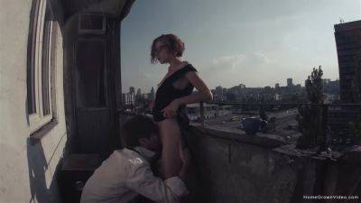 Redhead Has Her Morning Coffee And Sex On The Balcony - hclips.com