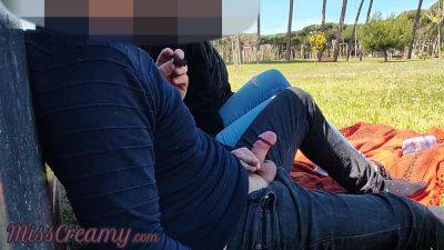 French Teacher Handjob Amateur On Public Park To Student With Cumshot With Miss Creamy - videomanysex.com - France