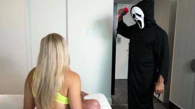 Muscle Barbie And Eden Lux - Trick or Treat Threesome - - drtuber.com