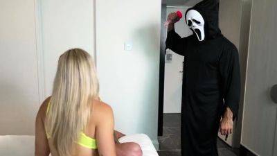 Muscle Barbie And Eden Lux - Trick or Treat Threesome - - drtuber.com