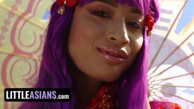 Avery Black - Avery Black, the purple-haired Asian princess, gets wild in costume & deepthroats hard - sexu.com - Usa