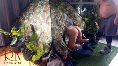 Lady - Sex in camp. A stranger fucks a nudist lady in her mouth in a camping in nature. - sunporno.com