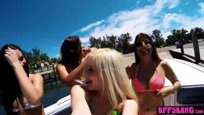 Four petite teen BFFs public fucking on a speed boat - porntry.com