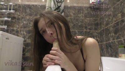 teen girl found a dildo from parents and fucked her pussy in the bathroom - porntry.com
