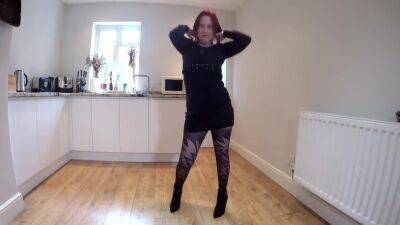 Wife Dancing In Pattered Pantyhose And Black Dress - upornia.com - Britain