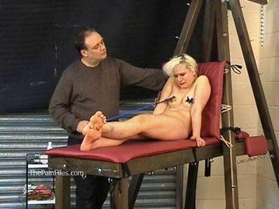 Busty Blonde - Busty blonde is punished with hot wax and hard spanking - bdsm.one