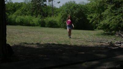 Sexy Teen Moans in the Forest Masturbating with a Dildo - hotmovs.com - county Forest
