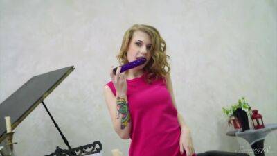 Blonde Model Masturbates with a Dildo Near the Piano - hotmovs.com