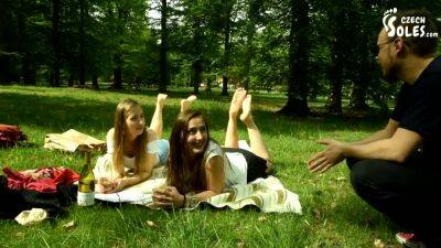 Two Barefoot Girls In Park Having Their Feet Worshiped By A Stranger (foot Worship Public Feet) - upornia.com - Czech Republic