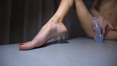Close-up High Arched Feet & Wet Pussy. Practicing For A Footjob On A Dildo - upornia.com