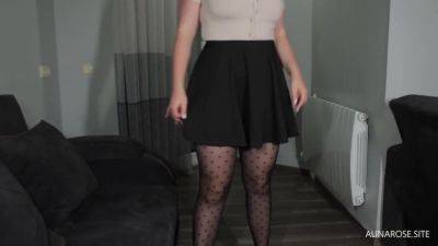 Upskirt Teasing In Stockings And Handjob On Crossed Legs - voyeurhit.com