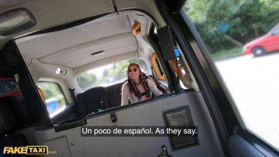 Linda - Linda Del Sol from Spain masturbates and fucks in taxi with fake Spanish teacher - sexu.com - Spain