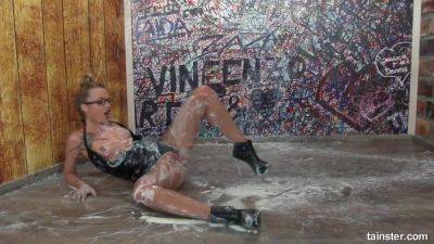 Blonde With Glasses Covered In Slimy Jizz P2 - videomanysex.com