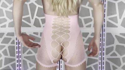 Lingerie Try On Haul - Baby Pink Mesh Crotchless Teddy With Chest Bow-tie - hclips.com
