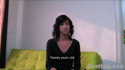 Innocent brunette gets pounded hard on the desk during her casting interview - sexu.com