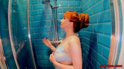 British MILF Red XXX gets wet and wild in the shower, solo play included - sexu.com - Britain