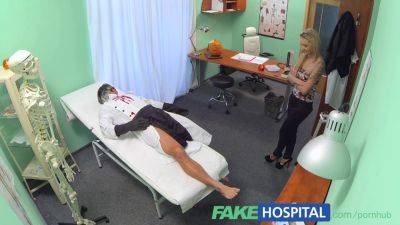 Blonde slut can't resist getting her fakehospital doctor roleplay off with a hot cumshot - sexu.com