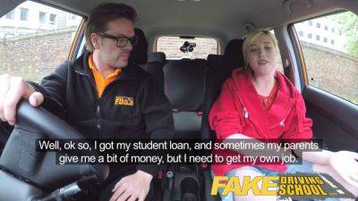 Ryan Ryder - Blonde pornstar gets her tight pussy pounded in fake driving school, with cream pie and fingering action! - sexu.com - Britain