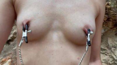 Small Titties Huge Nipples Outdoors With Clamp - hclips.com - Germany