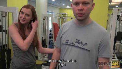 Redhead teen gets hard training in gym & sucks for cash in POV - sexu.com - Czech Republic