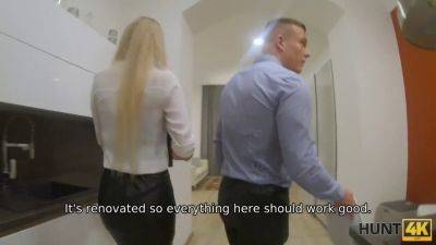 Blonde agent with a stunning body pleases client in front of friend in stunning reality clip - sexu.com - Czech Republic