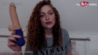 German teen with curly hair uses a dildo to stretch her tight pussy - sexu.com - Germany