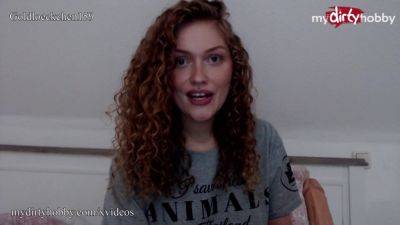 German teen with curly hair uses a dildo to stretch her tight pussy - sexu.com - Germany