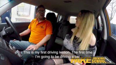 Rhiannon Ryder - Petite driver gets a taste of instructor's fake cum in Fake Driving School - sexu.com - Britain