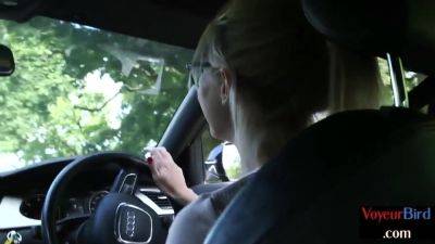 Voyeur cute babe teases her BF jerker outdoor from car - hotmovs.com - Britain