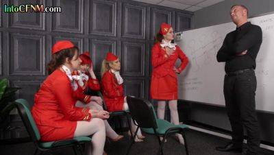 CFNM stewardesses suck dong in group femdom BJ action - hotmovs.com