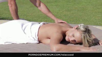 Blonde beauty sensually massaged outdoors for her erotic desires - sexu.com