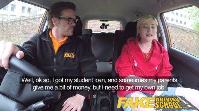 British students squirt in fake driving school after getting their tight shaved pussy spunked on - sexu.com - Britain