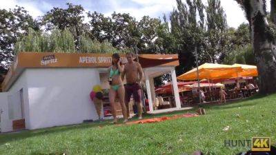 Outdoor reality with a hot brunette caught fingering and getting cash - sexu.com - Czech Republic