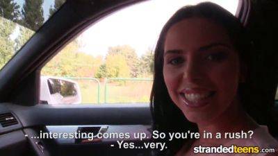 Euro cheerleader in car gets down and dirty with a lucky stud - sexu.com