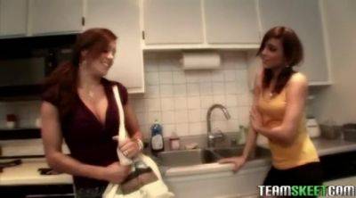 Francesca Le - Melanie Rios & Francesca Le get frisky in the kitchen with some hot lesbian action - sexu.com