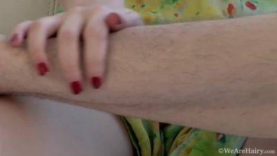 Brunette Camille Strips on White Sofa, Revealing Hairy Body - porntry.com