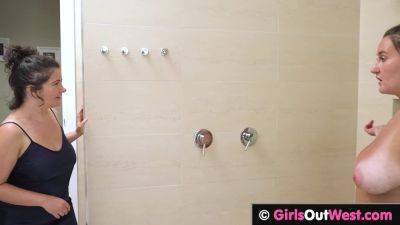 Big-titted babes get wet and wild in the bathroom with some foot play - sexu.com