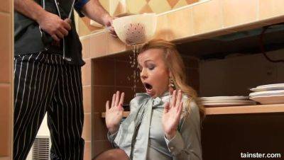 Blonde with Small Tits in the Kitchen: A Fetish Experience - veryfreeporn.com