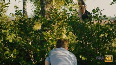 Girl Tempts Old Man And Gets It On With Him In The Greenery - hotmovs.com