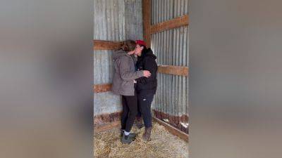 Sexy Lesbian Farmers Kiss And Touch Each Other In The Barn - videomanysex.com