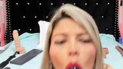 Latin blonde MILF fucks sex toys on solo webcam show - drtuber.com